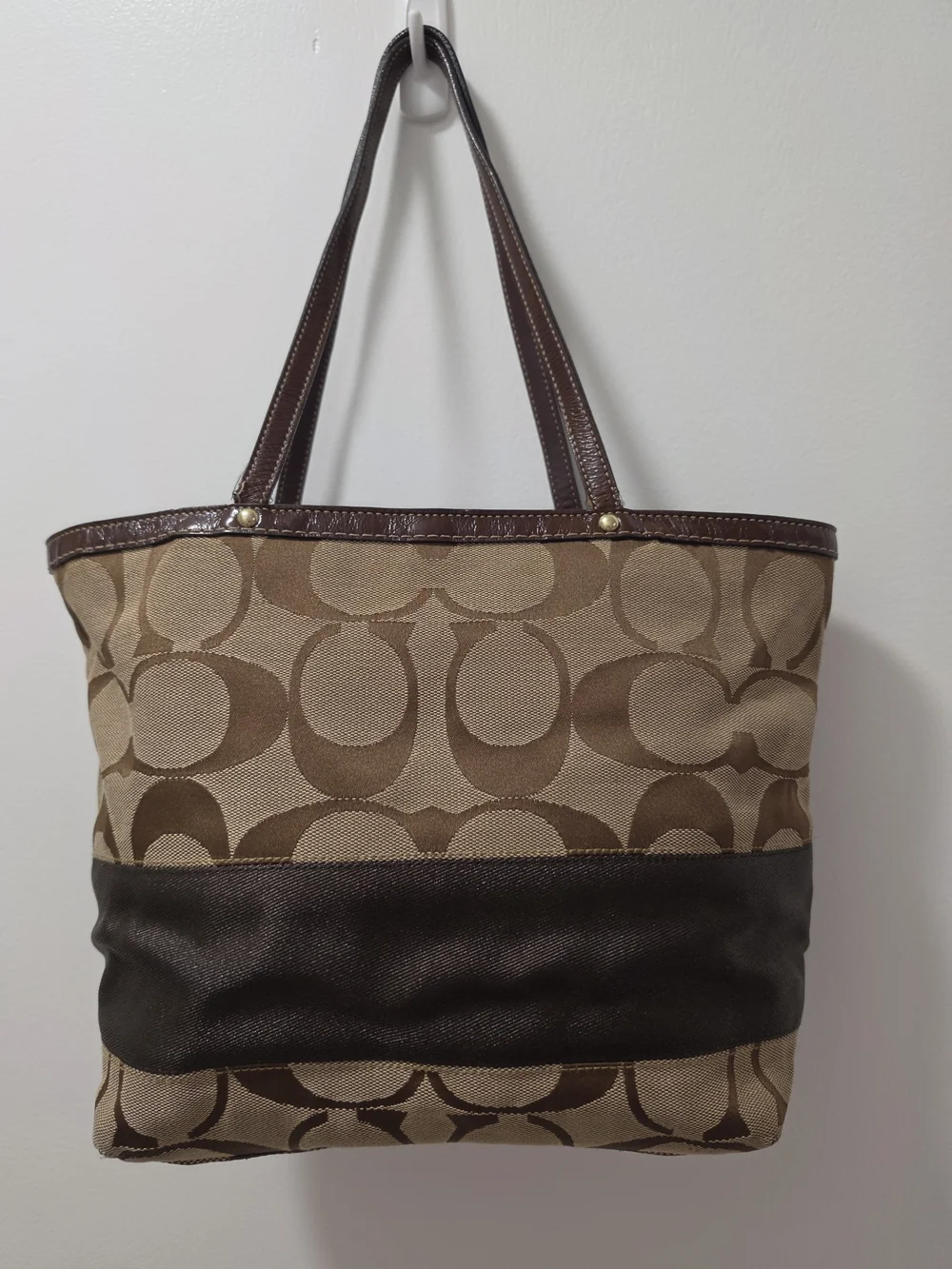Coach Tan & Brown Signature Canvas Shoulder Tote
